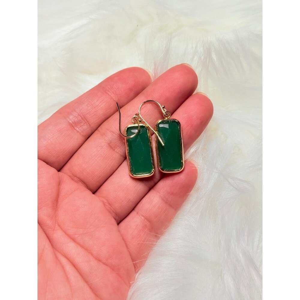 925 Gold Vermeil Rectangular Stone Dangle Earrings - image 4